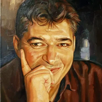 Portret de doctor –
Pictură, ulei pe pânză, 2018
50 × 40 cm Portret masculin în pictură figurativă contemporană, realizat în ulei pe pânză de Călin Bogătean portret pictura figurativă contemporană Calin Bogatean