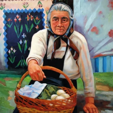 Rodul grijii
Pictură, ulei pe pânză, 2019
60 × 50 cm Portret figurativ contemporan al unei femei rurale cu expresie calmă, pictură în ulei pe pânză din seria Memoria pământului