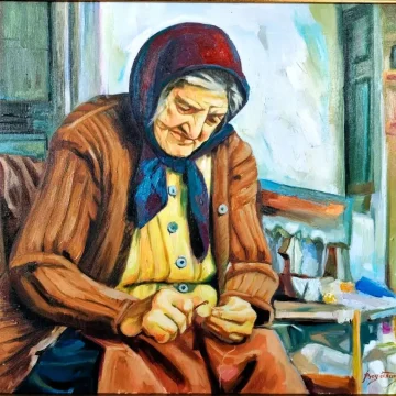 Frumusețea grijii
Pictură, ulei pe pânză, 2020
60 × 50 cm Portret figurativ contemporan al unei prezențe rurale, pictură în ulei pe pânză din seria Memoria pământului