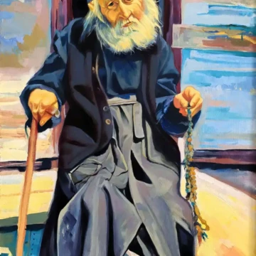 Avva Petroniu Tănase – Prodromu, Athos
Pictură, ulei pe pânză, 2021
70 × 50 cm Portret de călugăr din Muntele Athos, pictură în ulei pe pânză