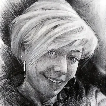 Portret grafic realizat după fotografie Portret grafic de femeie doctoriță realizat după fotografie