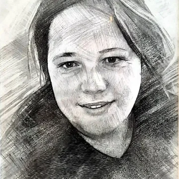 Portret realizat manual în creion după fotografie Portret realist de femeie realizat în creion după fotografie
