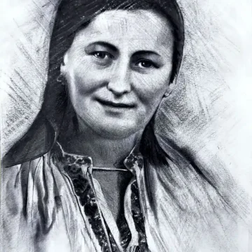 Portret realizat după fotografie Portret realist de femeie realizat după fotografie