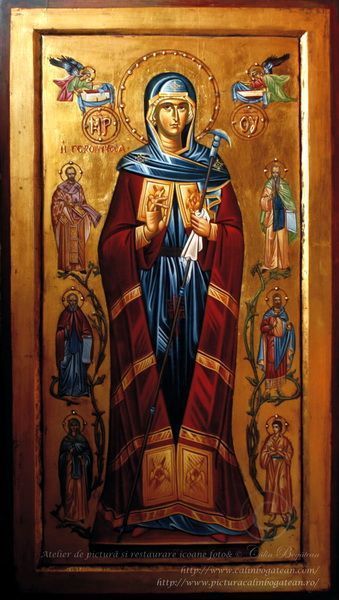 Icoană pe lemn reprezentând Maica Domnului, pictură în tempera în manieră bizantină