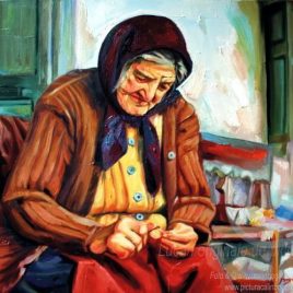 Bătrână pe prispă portret de femeie pictură în ulei pe pânză